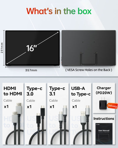 16" 3K Touchscreen Portable Monitor with Anti-Glare 10-Points Touch Panel [U16ZT]