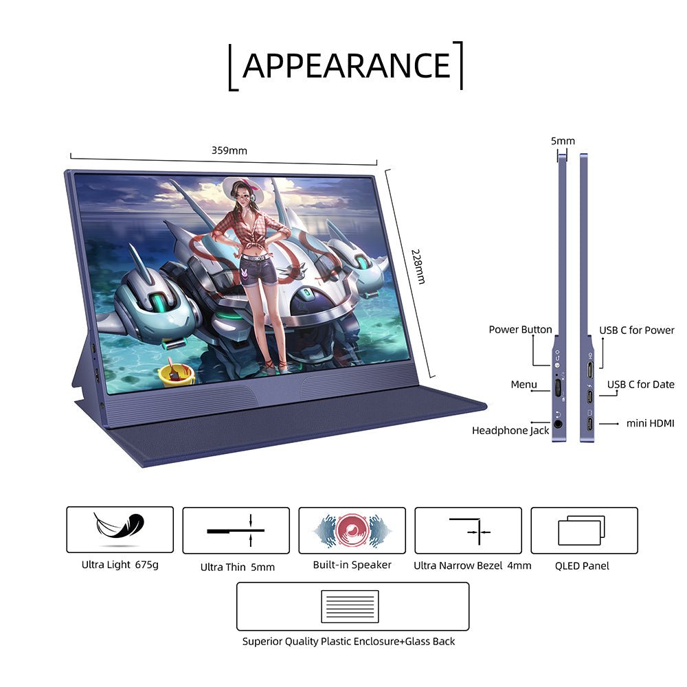 4K Portable Monitor for Laptop with VESA Mouting and 15 inch External  Display for Macbook – Intehill